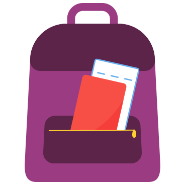 Travel backpack with passport and air ticket animated illustration in GIF, Lottie (JSON), AE