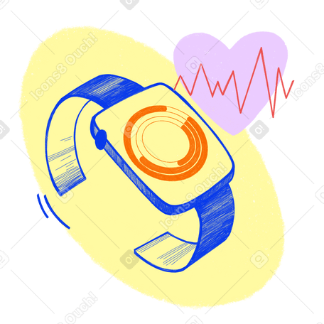 Blue electronic wristwatch with health indicators Illustration in PNG, SVG