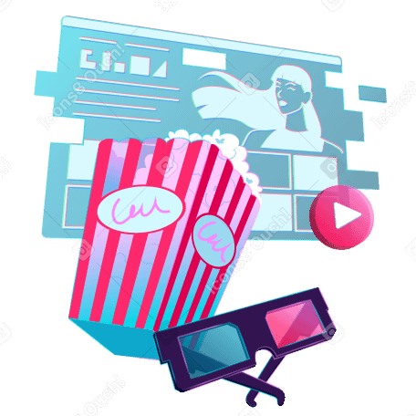 Popcorn, 3D glasses and an online cinema PNG, SVG
