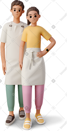 3D boy and girl with aprons PNG, SVG