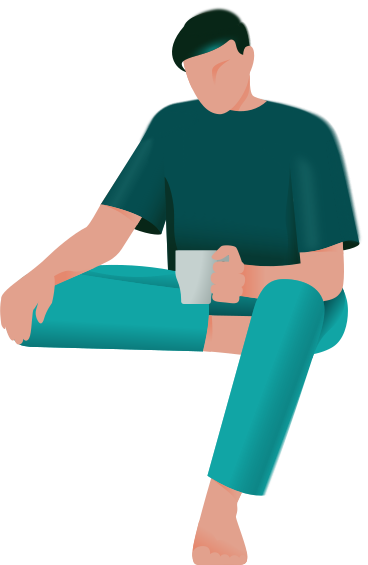 сидящий мужчина держит кружку в PNG, SVG