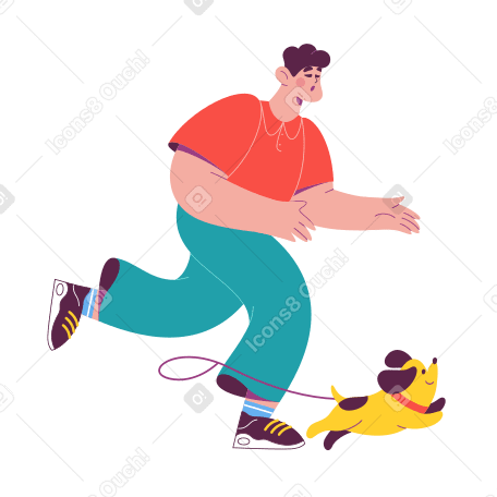 Illustration Homme poursuivant un chien aux formats PNG, SVG