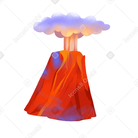 red volcano with smoke Illustration in PNG, SVG