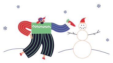 Man puts a carrot on a snowman's face PNG, SVG