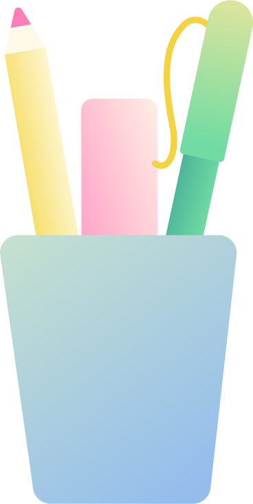 blue cup with pencil, highligther and pen PNG, SVG