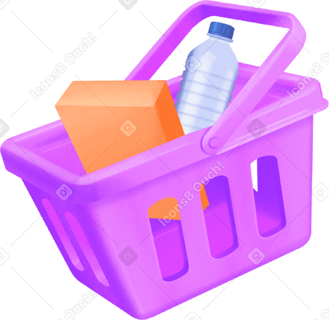 purple grocery basket with a bottle and muesli PNG、SVG