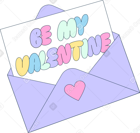 Конверт с листом бумаги и надписью «будь моей валентинкой» в PNG, SVG