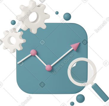 Magnifying glass with chart and gears PNG, SVG