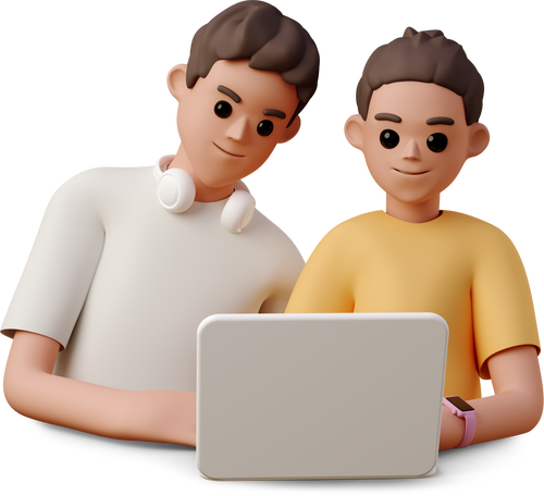 young man and woman sitting in front of laptop Illustration in PNG, SVG