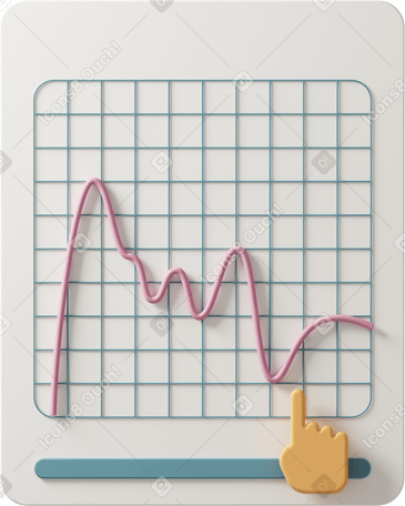 3D curved line chart with yellow hand cursor PNG, SVG