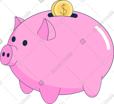 Pink piggy bank with coin PNG, SVG