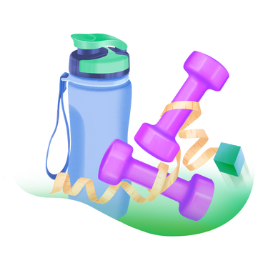 Gym water bottle and dumbbells for a healthy lifestyle PNG, SVG