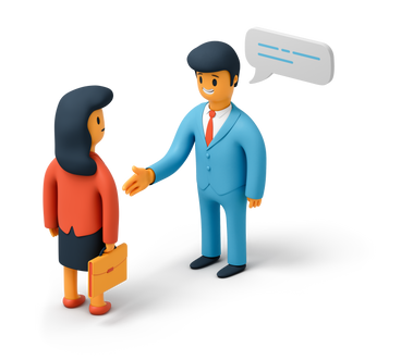Business man holds out his hand for greeting business woman PNG, SVG