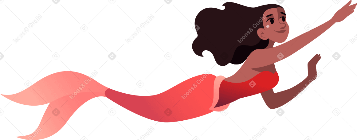 mermaid with black hair and red tail Illustration in PNG, SVG
