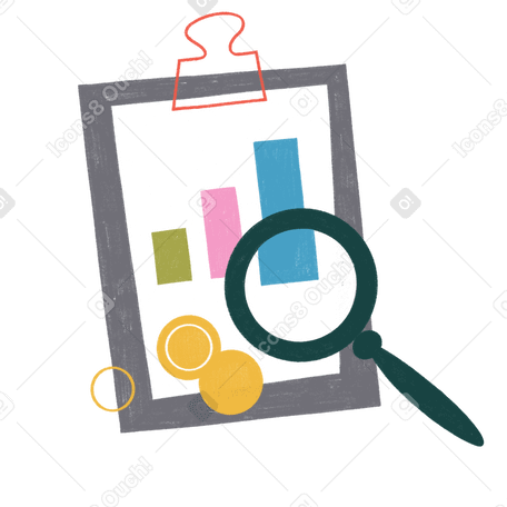 Graph and magnifying glass showing increase in business Illustration in PNG, SVG