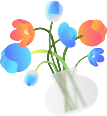반투명 유리 효과가 있는 꽃이 있는 화병 PNG, SVG