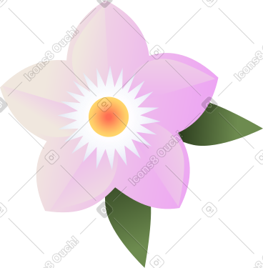 有黄色中心和两片叶子的粉红色花朵 PNG, SVG