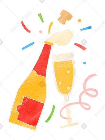 Sektflasche und glas und konfetti für die party PNG, SVG
