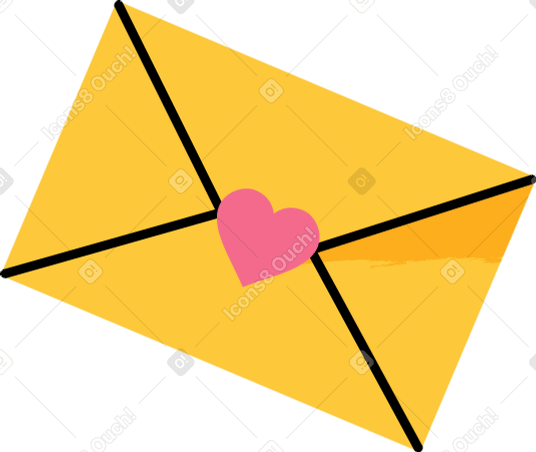 yellow envelope with heart PNG, SVG