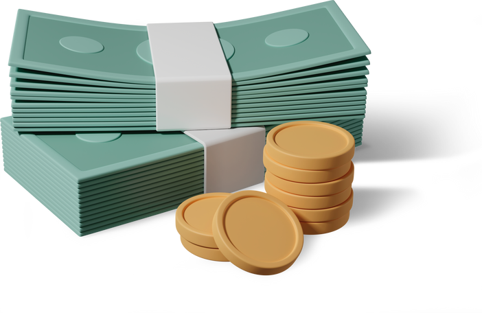 3D Cash and coins PNG, SVG