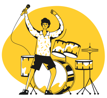 Man singing in front of a drum set PNG, SVG