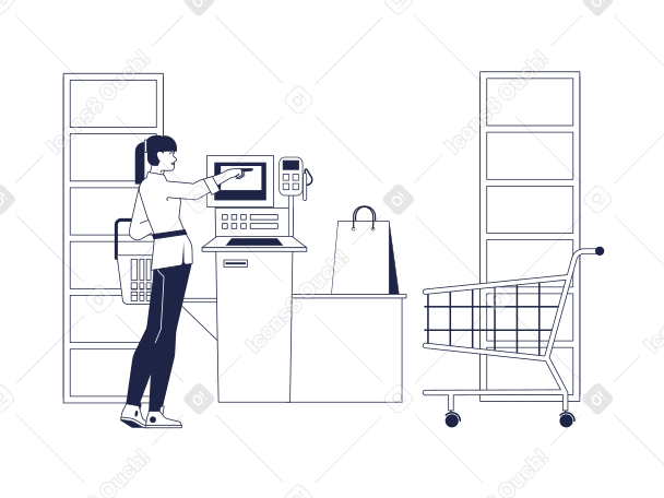 Supermarket Self Service Illustration in PNG, SVG