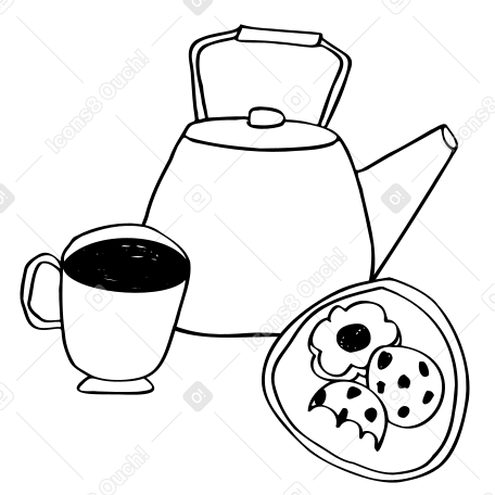 Чайник с чашкой и печеньем в PNG, SVG