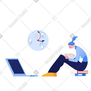 Woman engrossed in online studies animated illustration in GIF, Lottie (JSON), AE