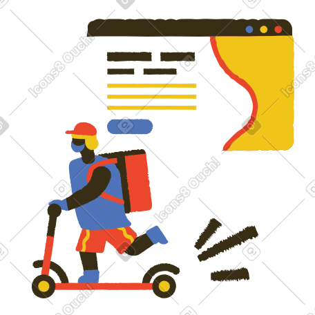 Delivery man riding kick scooter PNG, SVG