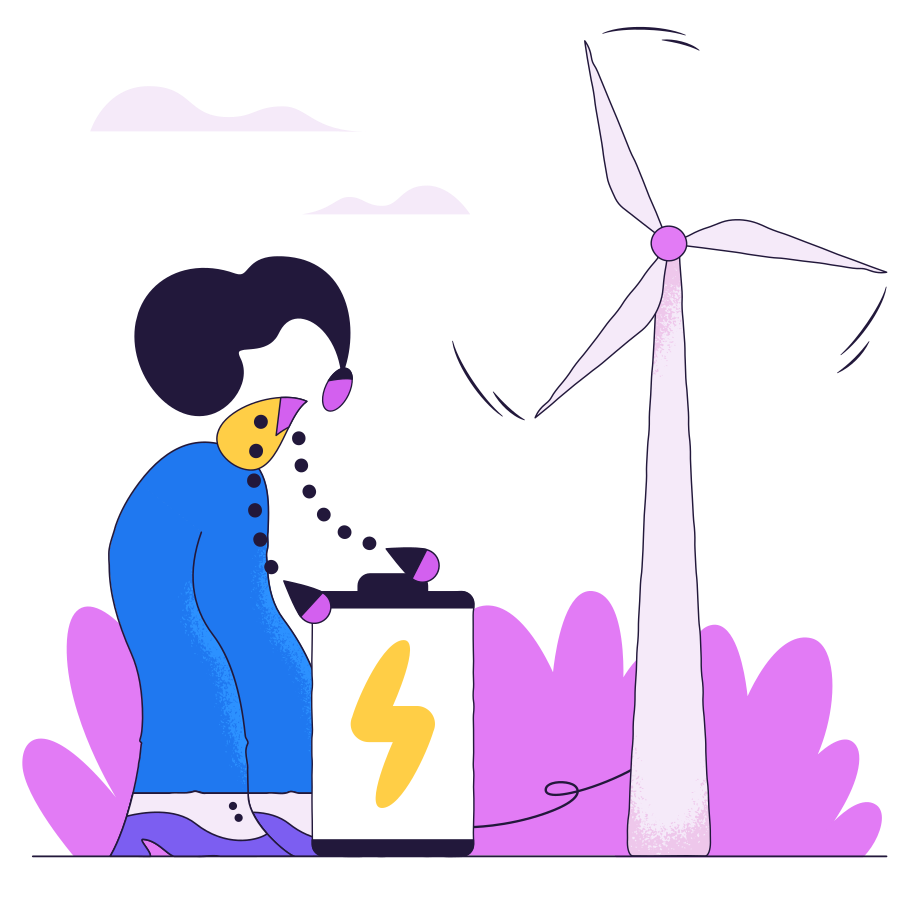 Charging the battery with a windmill Illustration in PNG, SVG