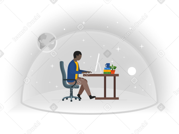 Человек сидит за столом с компьютером в PNG, SVG