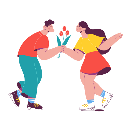 Man giving flowers to woman Illustration in PNG, SVG