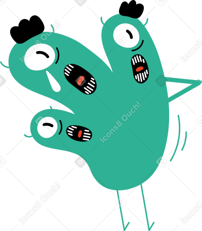 green character with three heads Illustration in PNG, SVG