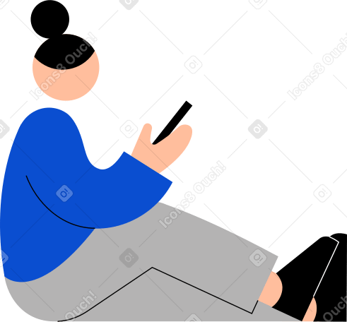 Молодая женщина сидит с телефоном в руке в PNG, SVG