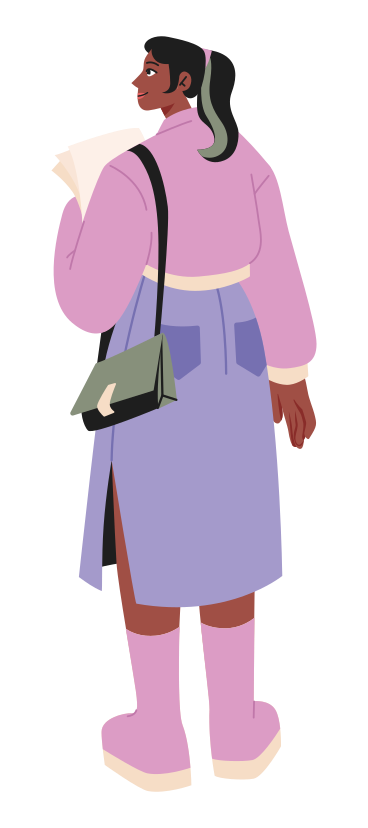 Young woman standing with papers PNG, SVG