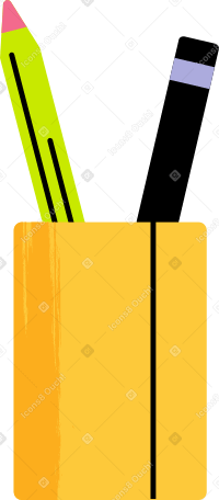 yellow cup with two pencils PNG, SVG