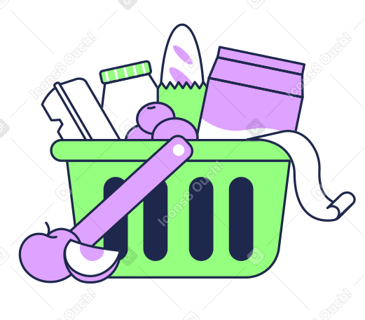 Shopping basket with lots of groceries PNG, SVG