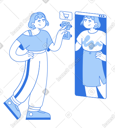 年轻女子在虚拟屏幕上选择衣服 PNG, SVG