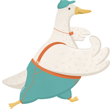 goose in turquoise pants with suspenders PNG, SVG