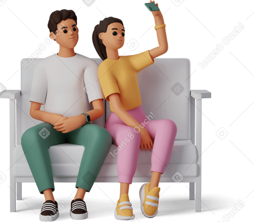 3D young people taking selfie on smartphone в PNG, SVG