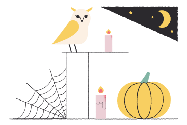 Owl, candles and pumpkin PNG, SVG