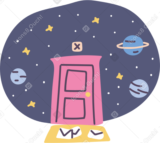 Mail on the floor at a closed entryway in space PNG, SVG