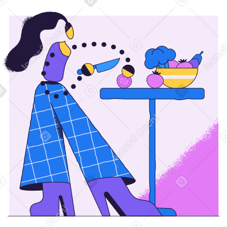 Woman chopping vegetables to cook Illustration in PNG, SVG