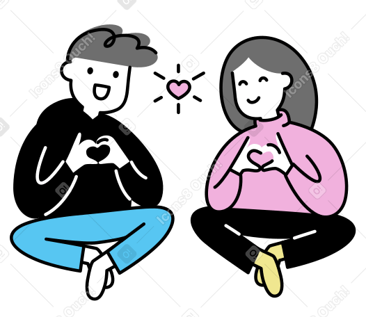 Молодой мужчина и женщина делают сердца руками в PNG, SVG
