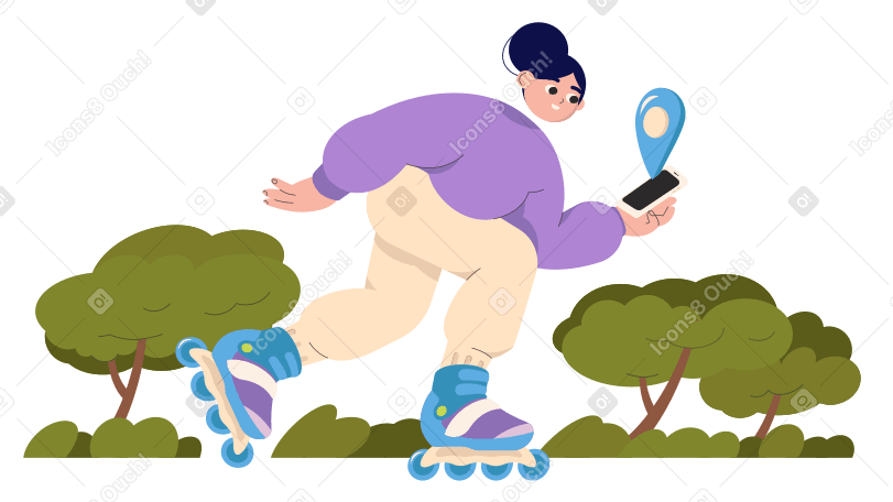 Woman rollerblading with phone PNG, SVG