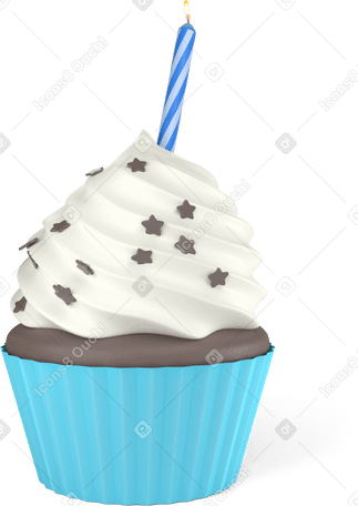 3D cupcake with candle Illustration in PNG, SVG