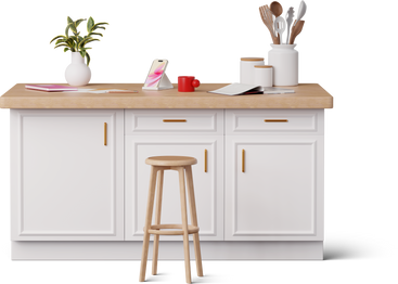 Front view of smartphone and notes on the kitchen island в PNG, SVG