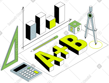 Lettering A+B with calculatographs and cube text PNG, SVG