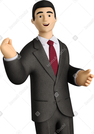 3D smiling businessman in black suit Illustration in PNG, SVG