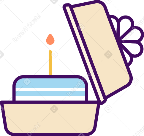 cake in a gift box with a candle PNG, SVG